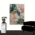 Floral Oil Painting On Wall With Sculpture And Armchair In Modern Interior