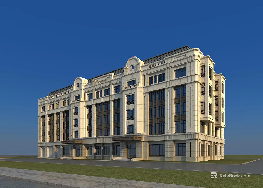 Classical Style Office Building With Stone Exterior Large Windows And Decorative Design 3d model