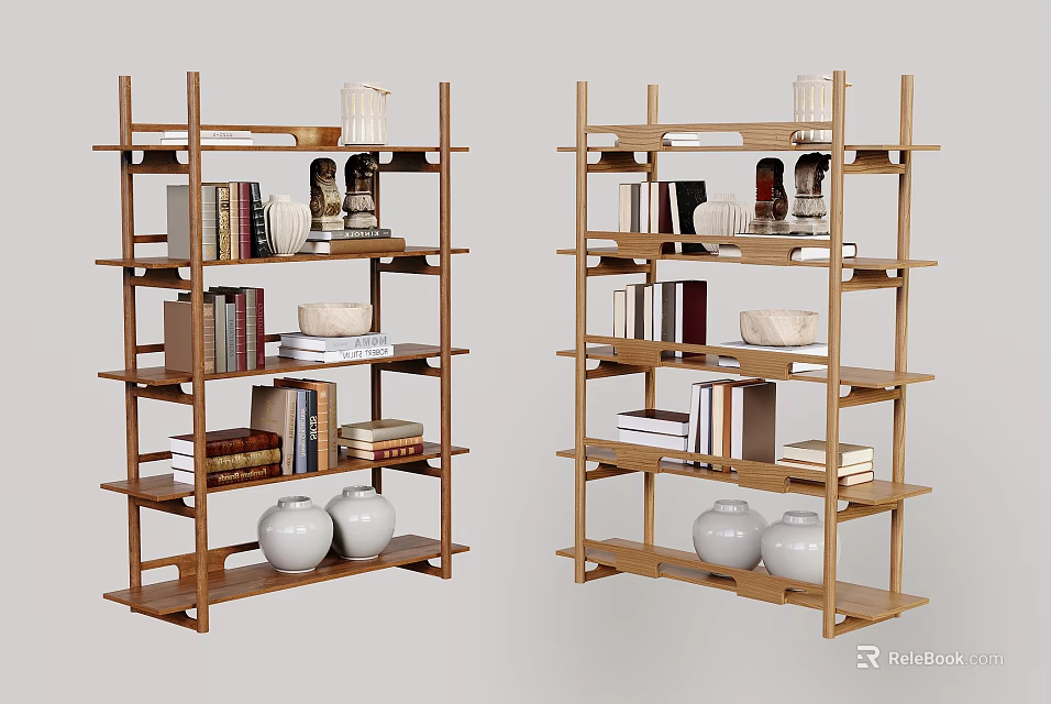 Wooden Storage Shelving Units with Multiple Layers Books Vases and Decorative Items 3d model 