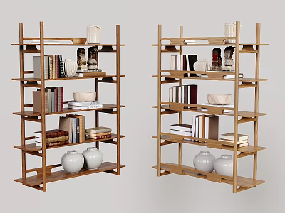 Wooden Storage Shelving Units with Multiple Layers Books Vases and Decorative Items 3d model