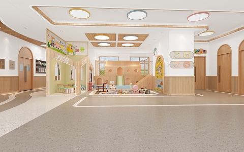 Modern kindergarten second floor corridor activity area 3d model