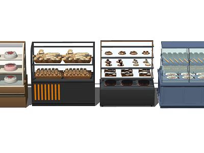 Modern Glass Display Shelves For Bakery With Pastries Cakes Donuts And Bread 3d model