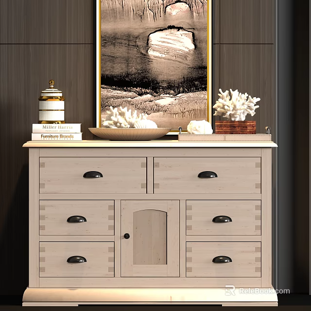 Modern TV Stand With Drawers Cabinet Door And Decorative Artwork Ornaments 3d model 