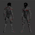 Futuristic Armored Humanoid Characters In Two Angles With Silver Red Armor And Reflective Surfaces