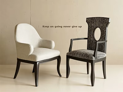 Elegant Dining Chairs Featuring Light Upholstered Armrests Dark Wood Legs And Round Cutout Back 3d model