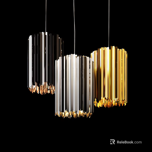 Modern Metallic Pendant Lights With Vertical Strip Design In Black Silver Gold Tones 3d model 