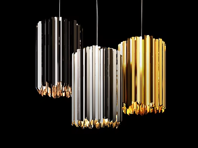 Modern Metallic Pendant Lights With Vertical Strip Design In Black Silver Gold Tones 3d model