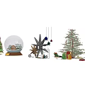 Christmas Decorative Items With Tree Snow Globe Star Ornaments And Gifts