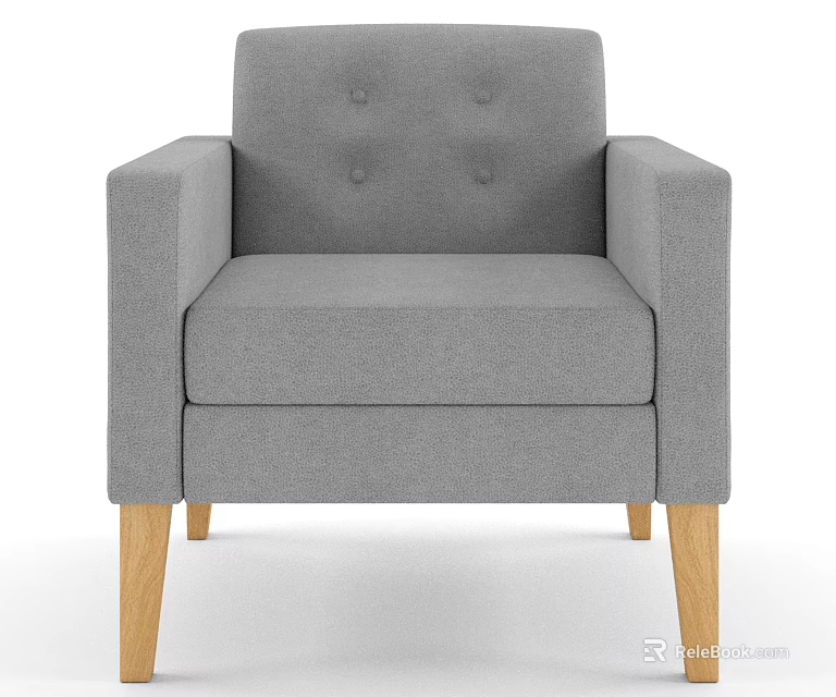 Gray Single Sofa With Armrest And Button Tufted Backrest On Wooden Legs 3d model