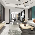 Modern Living And Dining Room Interior With Sofa Coffee Table TV And Dining Set