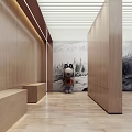 Modern Lounge Room With Wooden Walls Art Sculpture And Landscape Mural