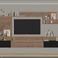 Modern Wooden TV Stand Featuring Storage Shelves Drawers And Decorative Accents