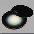 Modern Circular Furniture Tray With Black Lid Brown Border And Blue White Gradient Interior