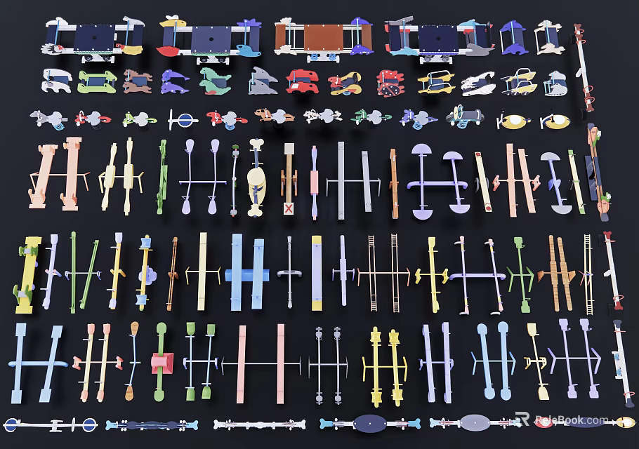 Colorful Playground Equipment With Various Kids Outdoor Play Structures And Designs 3d model 