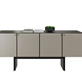 Modern Decorative Cabinet Featuring Gray Doors Black Top And Decorative Items On Top