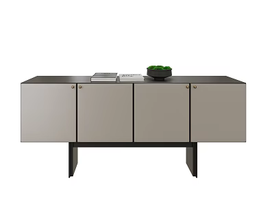 Modern Decorative Cabinet Featuring Gray Doors Black Top And Decorative Items On Top 3d model