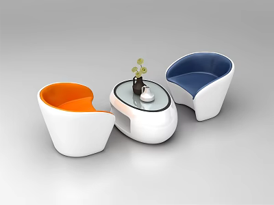 Modern Casual Sofa Set With Orange Blue Cushions White Frame And Round Coffee Table 3d model