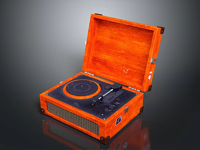 Open Wooden Record Player With Turntable Tonearm And Front Grill 3d model
