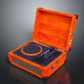 Open Wooden Record Player With Turntable Tonearm And Front Grill