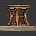 Handcrafted Rattan Stool With Round Woven Seat And Sturdy Curved Legs On Tile Floor