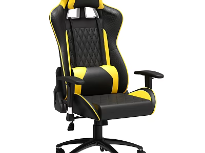 Black And Yellow Gaming Chair With Diamond Stitching Adjustable Armrests And Wheels 3d model