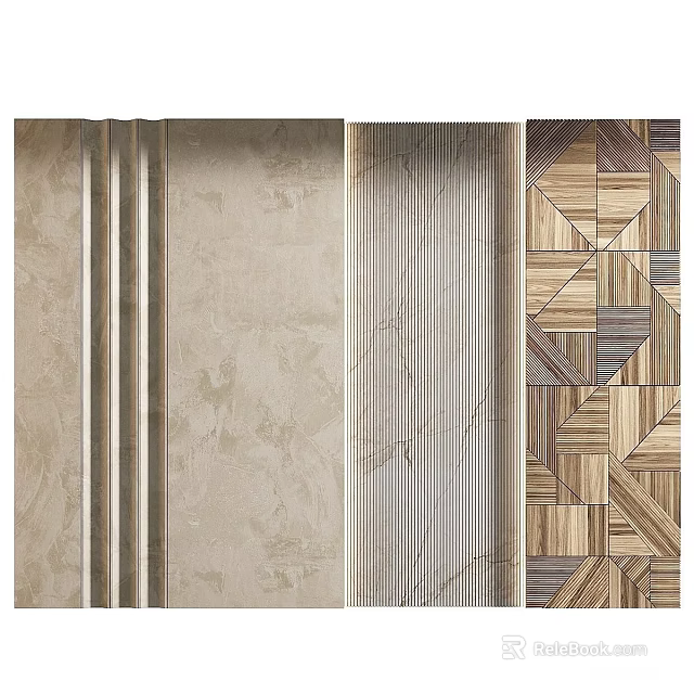 Modern Luxury Background Wall Design With Textured Beige And Wooden Geometric Patterns 3d model 