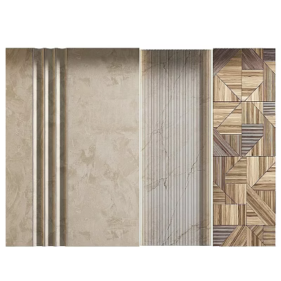 Modern Luxury Background Wall Design With Textured Beige And Wooden Geometric Patterns 3d model