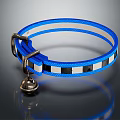 Blue Reflective Pet Collar With Black White Checkered Design And Bell