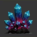 Glowing Blue And Pink Crystal Cluster Fantasy Scene Component With Rock Base