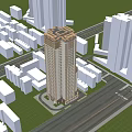 High Rise Modern Residential Building With Clear Blue Sky And Adjacent Structures