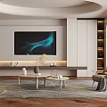 Modern TV Background Wall Design In Living Room With Decorative Shelves And Soft Lighting