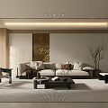 Modern Living Room Interior With Beige Sofa Throw Pillows Coffee Table And Area Rug