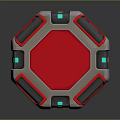 Octagonal Tech Inspired Panel With Red Center Gray Frame And Blue Indicators 3d model