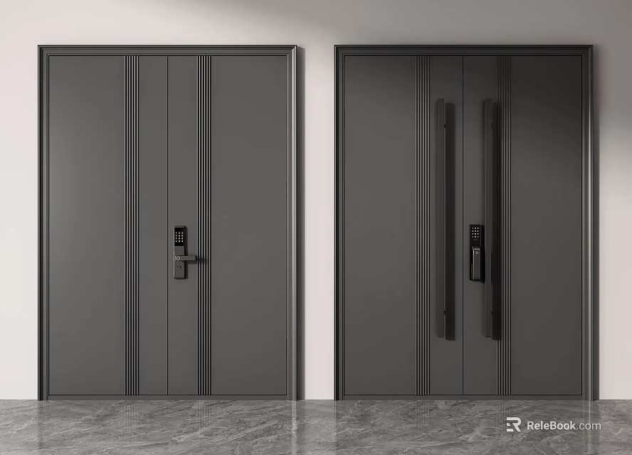 Modern Gray Security Doors with Sleek Metal Design and Sturdy Lock Systems for Home Safety 3d model 