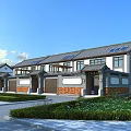 Chinese Style Townhouse Exterior Design With Gray Tiled Roof White Gray Walls And Lawn Courtyard
