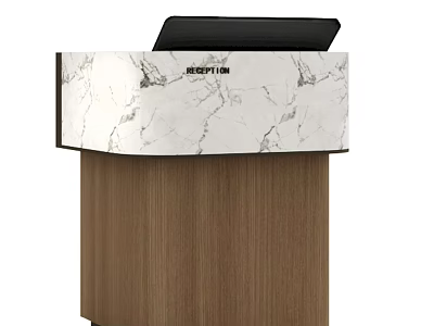 Reception Desk with Marble Countertop and Wooden Cabinet Featuring Reception Sign 3d model