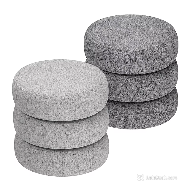 Modern Gray Round Fabric Poufs Stackable Set for Home Decor and Seating 3d model