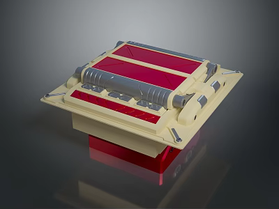 Modern Computer Hardware Component with Red Beige Panel and Gray Module on Square Base 3d model