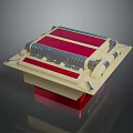 Modern Computer Hardware Component with Red Beige Panel and Gray Module on Square Base
