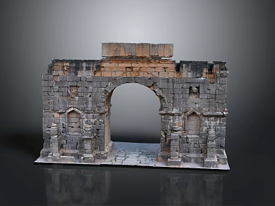 Ancient Historical Stone Arch Structure With Carved Columns And Decorative Details 3d model