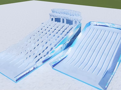 Blue And White Snow Themed Playground Slides With Wavy And Grid Surfaces For Outdoor Fun 3d model