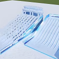 Blue And White Snow Themed Playground Slides With Wavy And Grid Surfaces For Outdoor Fun
