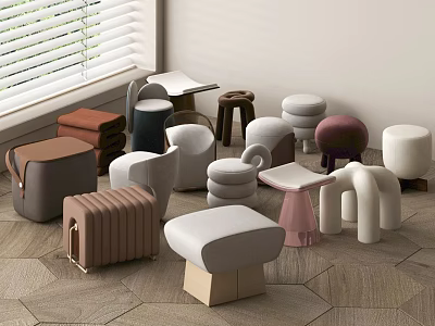 Modern Sofa Stools With Various Colors And Stylish Designs For Interior 3d model