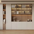 Modern Home Interior With Wooden Bookshelves Cabinets And Decorative Items