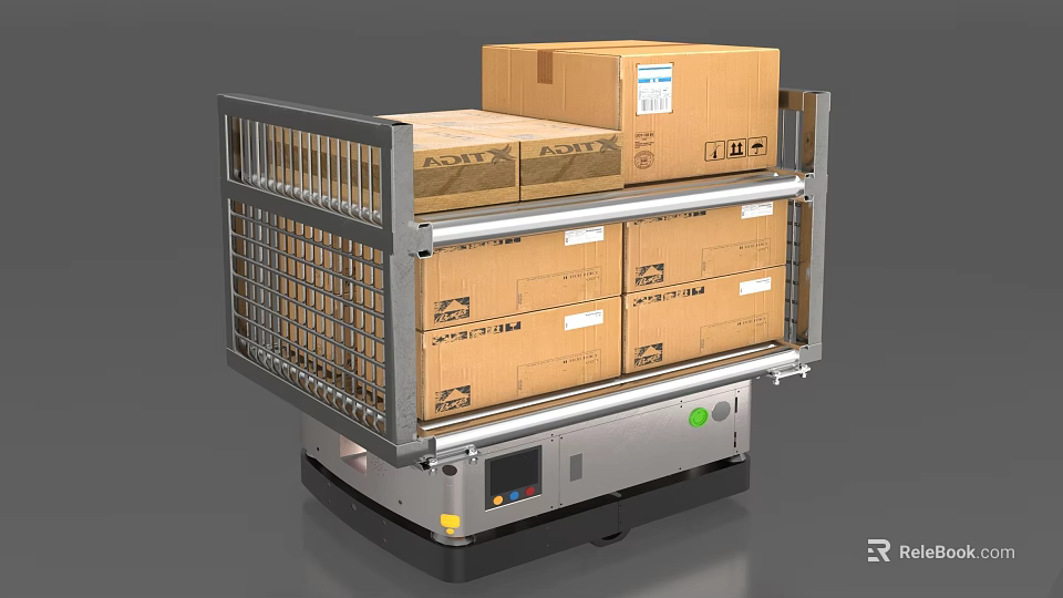 Heavy Duty Display Shelf With Stacked Cardboard Boxes And Metal Structure 3d model 