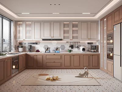 Modern Kitchen Interior Design With Wooden Cabinets And Stainless Steel Appliances 3d model