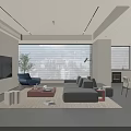 Bright Modern Minimalist Open Plan Living And Dining Room With Comfortable Furniture And Large Windows