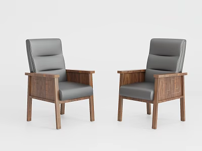 Modern Office Chairs With Gray Upholstered Seats And Wooden Armrests Legs 3d model