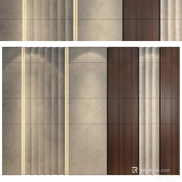 Modern Wall Design With Textured Parts And Wood Elements 3d model 