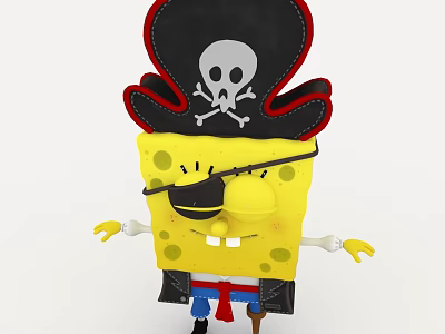 SpongeBob Dressed In Pirate Costume With Skull Crossbones Hat Eyepatch And Smile 3d model